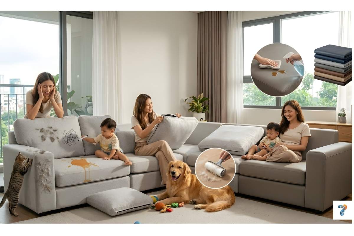 Sofa Module Cho Gia Đình Có Trẻ Nhỏ và Thú Cưng Giải Pháp Thực Tế