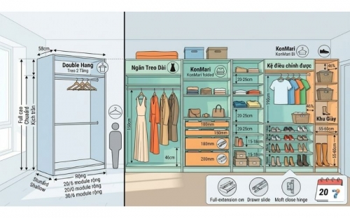 Kích Thước Tủ Áo Chuẩn & Cách Thiết Kế Ngăn Chứa Bên Trong (2026)