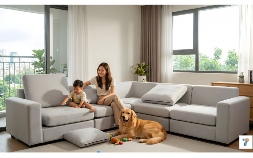 Sofa Module Cho Gia Đình Có Trẻ Nhỏ và Thú Cưng Giải Pháp Thực Tế