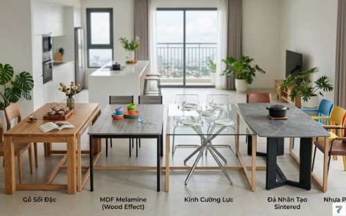 Vật Liệu Bàn Ghế Ăn: So Sánh Gỗ Tự Nhiên, MDF, Kính, Kim Loại (2026)